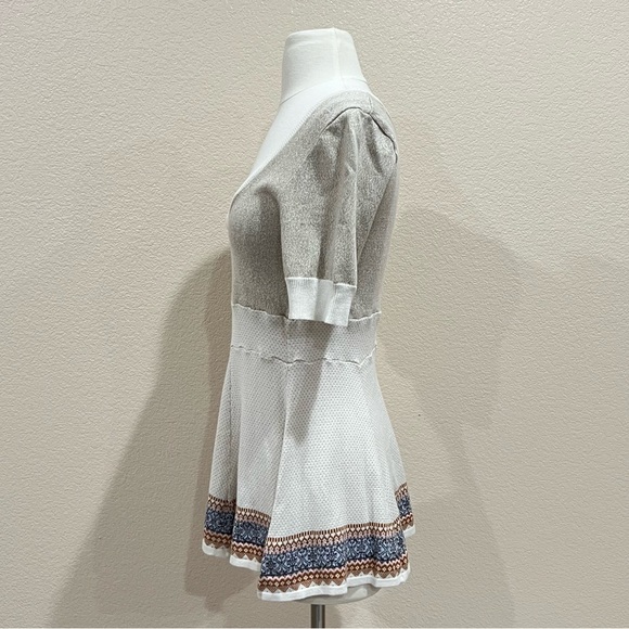 Free People Cream Fair Isle Fit & Flare Short Sleeve Knit Top Size XS - Picture 8 of 16